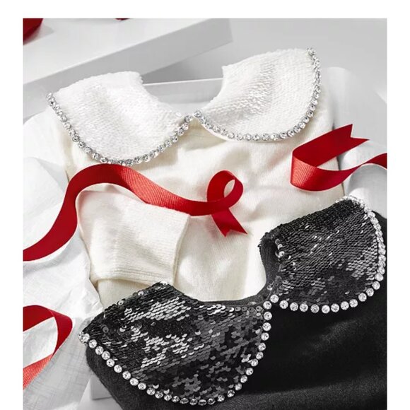 Charter Club 100% Cashmere Cream Sweater Detachable Sequin Collar M - Picture 4 of 4